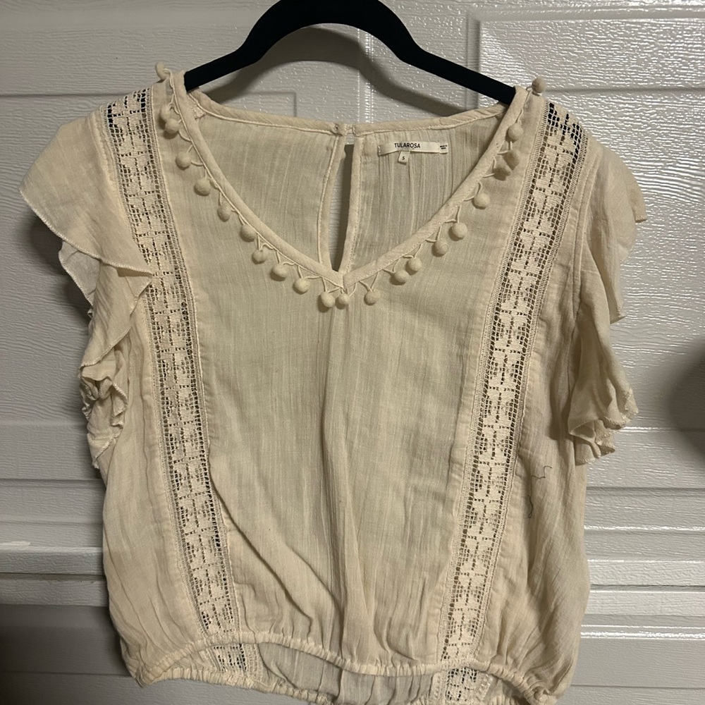 Tularosa Cream Ruffle Sleeve Blouse